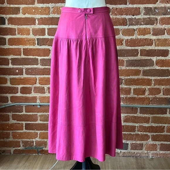 Vintage 80's FRENZI Pink Leather Midi Length Skirt Size Small Sissy CD Trans TS - Picture 5 of 11